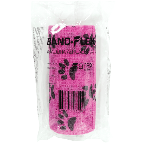 Atadura 10cm Rosa Com Patinhas Band-Flex Autoadesiva Para Animais Farex